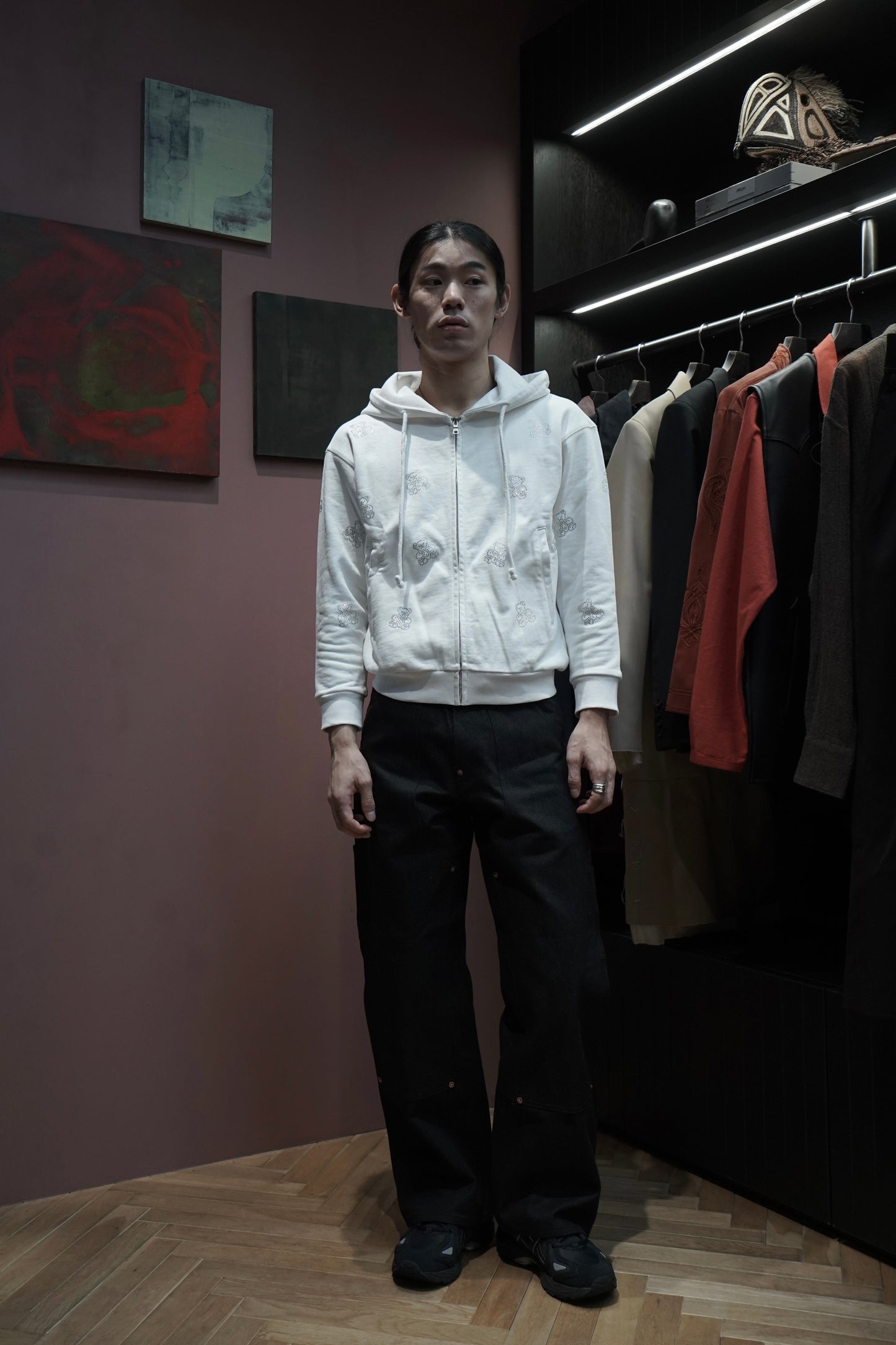 Glass Cypress White Teddy Bling Hoodie (White)