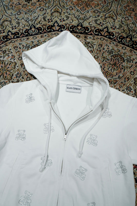Glass Cypress White Teddy Bling Hoodie (White)